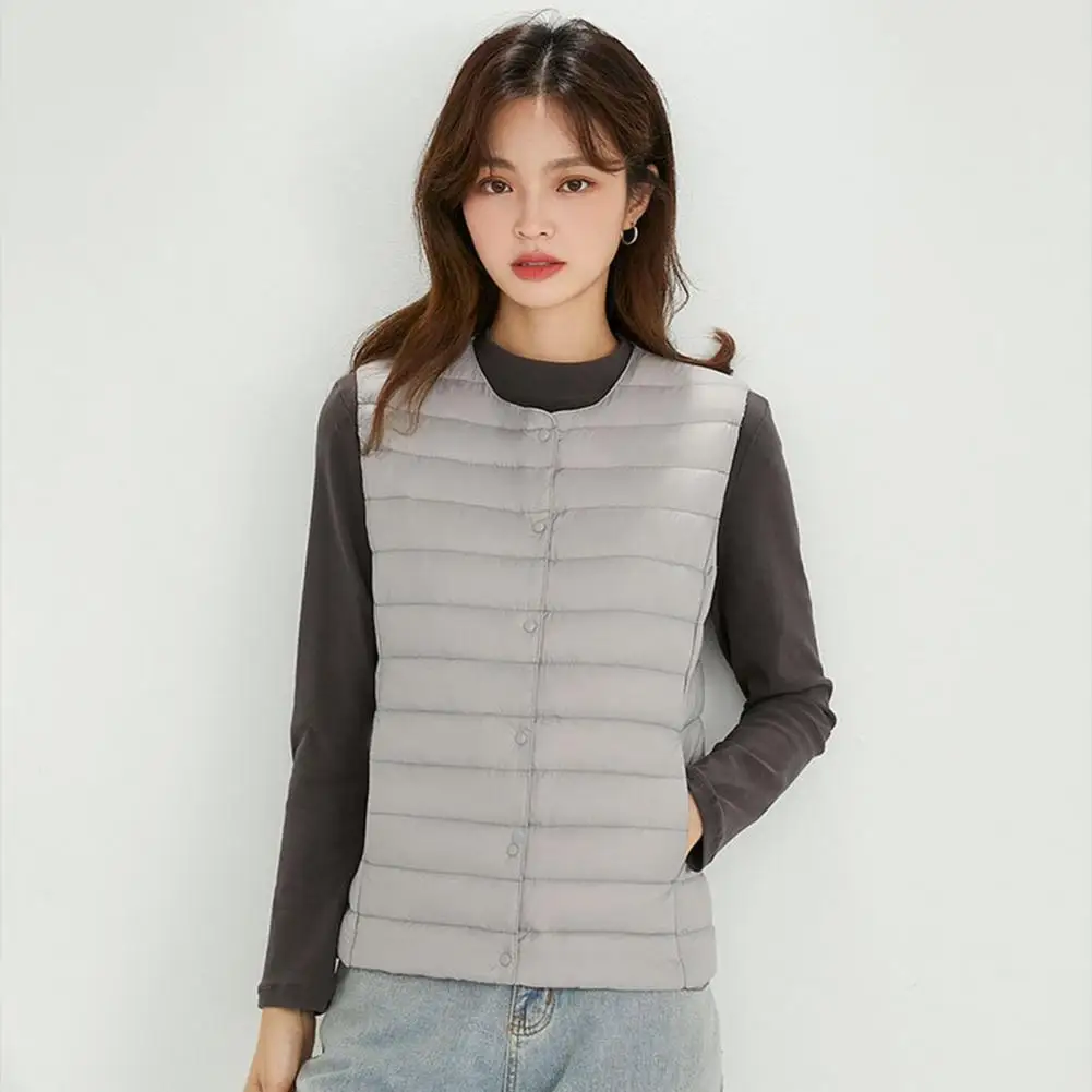 O Neck Women Quilted Vest Women's Sleeveless Padded Down Coat for Fall Winter Outdoor Work Single-breasted Round Neck Heat