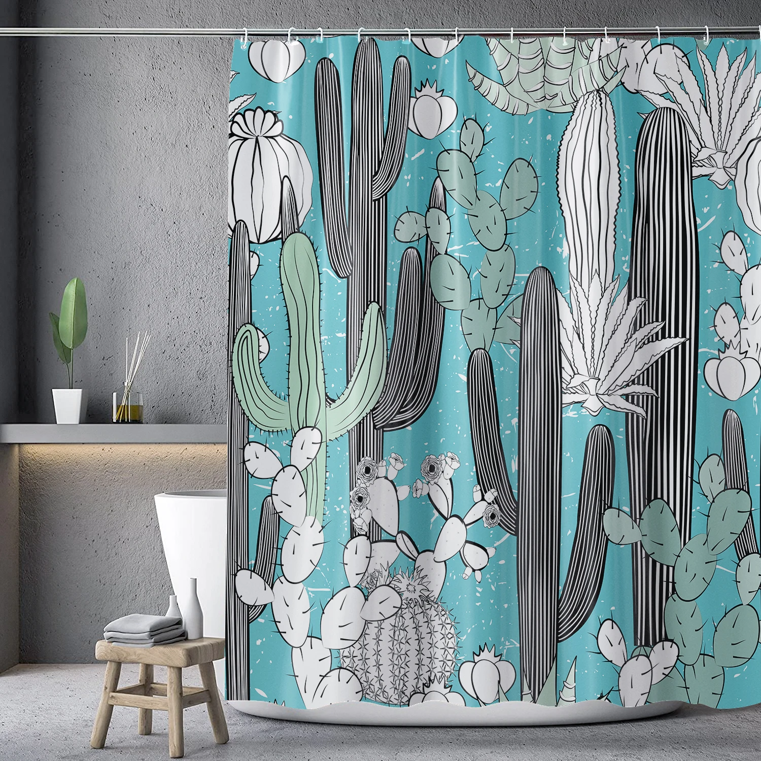 1 piece of cactus hand-painted creative pattern polyester single shower curtain, bathroom shower curtain, suitable for room part