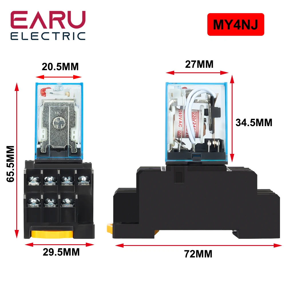 5A MY2NJ MY4NJ Relay Coil General DPDT Micro Mini Electromagnetic Relay Switch with Socket Base LED AC 110V 220V DC 12V 24V