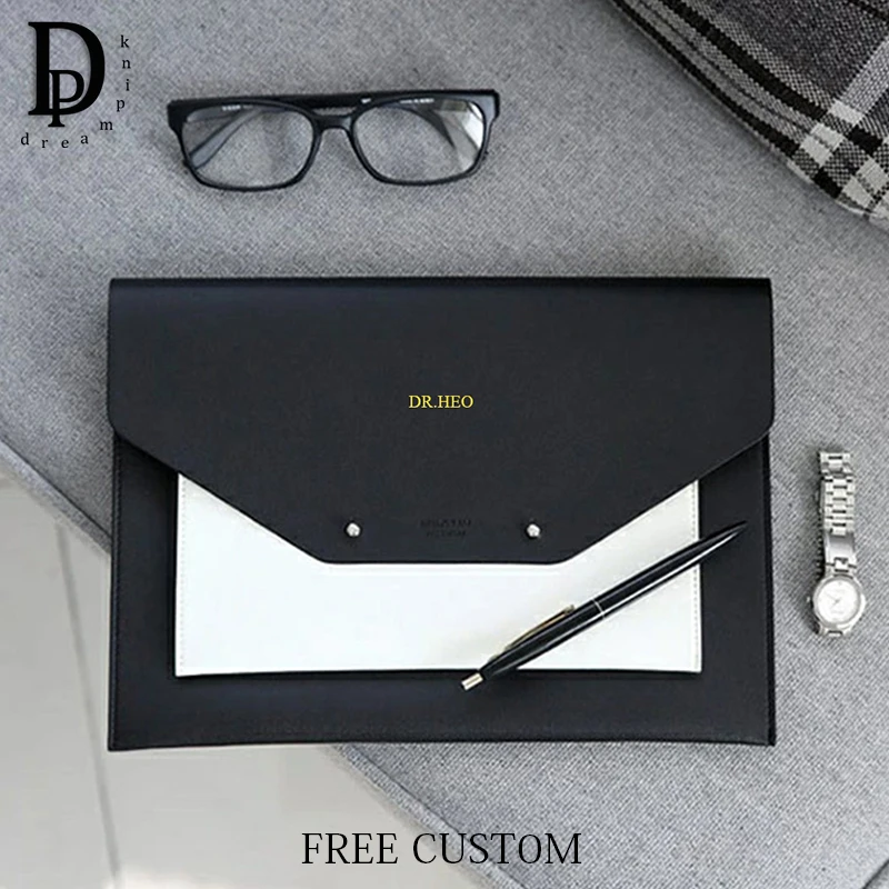 Custom Name 13 Inch Laptop Bag Business Luxury PU Leather A4 Paper File Document Bag Large Capacity Tablet Computer Storage bags