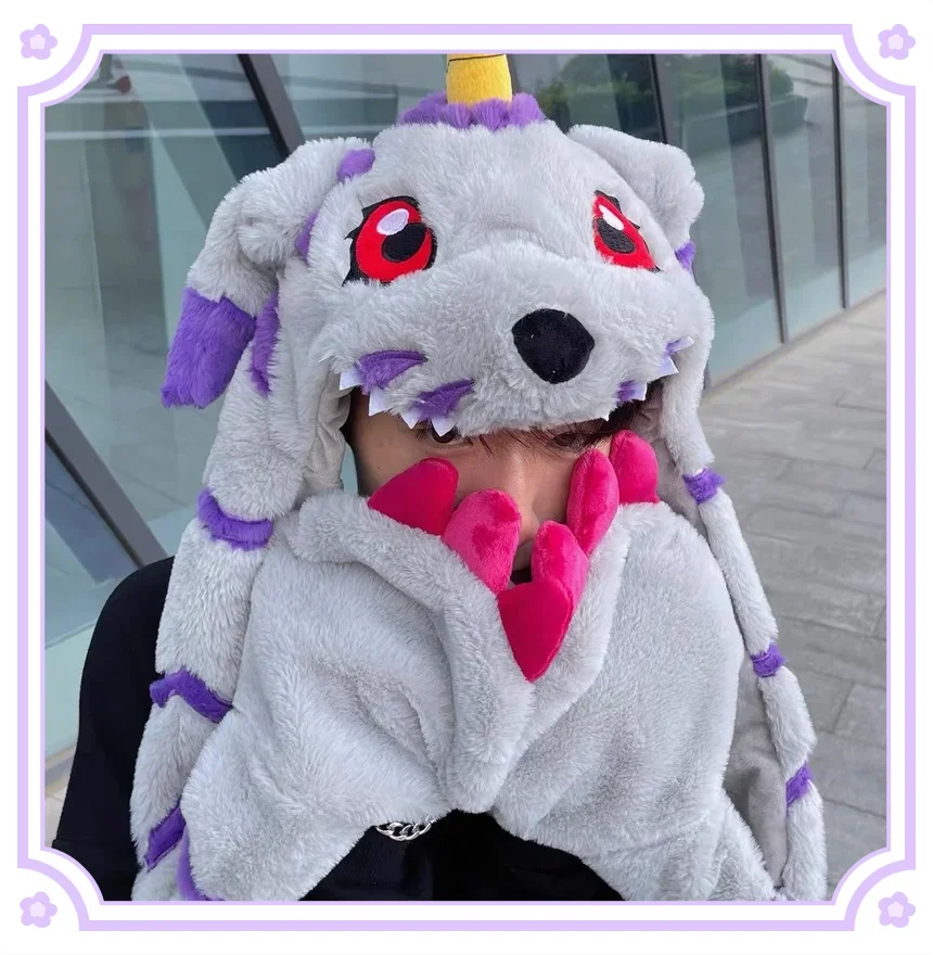 Original Japan Digimon Adventure Kawaii Gabumon Plushie Cap Hat Pinch Plush Hat Keep Warm Hat Ears Up Head Ornament For Girls