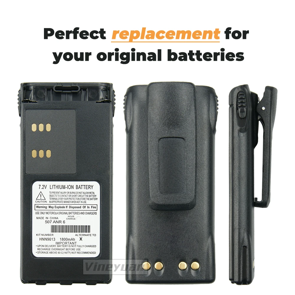 HNN9013 1800mAh Replacement Battery for Motorola GP328 GP338 GP340 GP380 PTX760 PTX700 Two Way Radio Battery with Belt  Clip