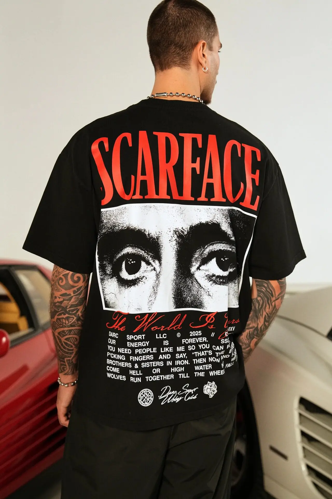 2026 Wolf Head Short-Sleeved Men's and Women's American Style Fitness and Leisure Loose-Weave Printed Round-neck Cotton T-Shirt