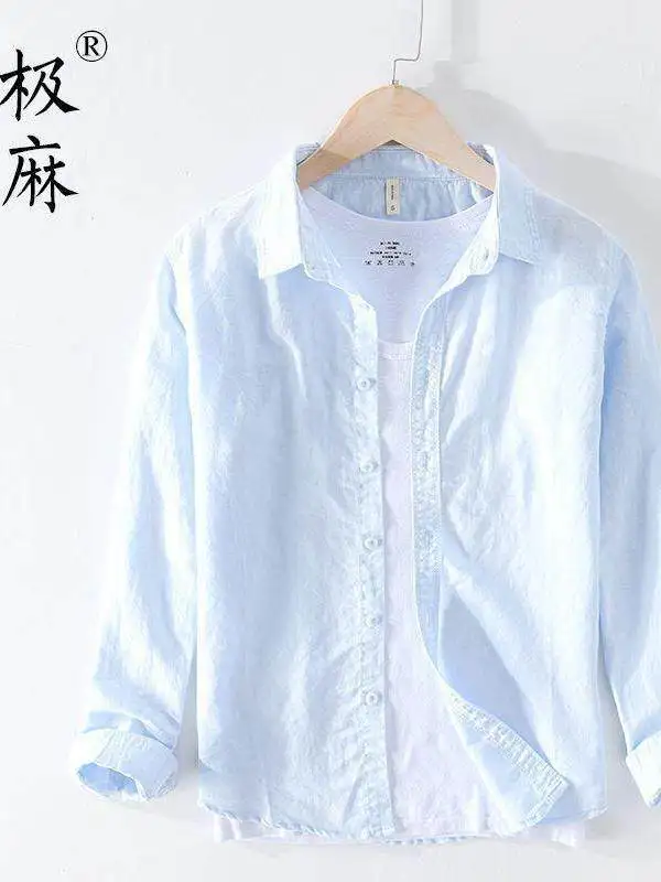 

New Men's Casual Loose Cotton Linen Long Sleeve Shirt Basic Style Citywalk Breathable Artistic Collar Inner Wear