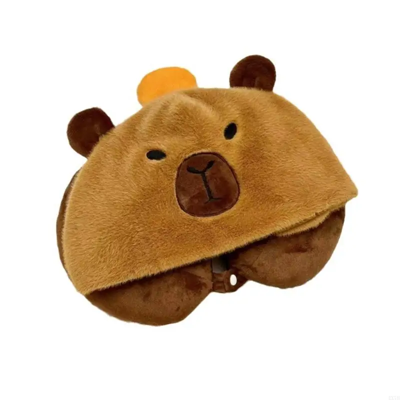 Capybara Hat Neck Pillow Anime Figure Hooded UShaped Pillow Soft and Portable Relieve Neck Strain for Travel