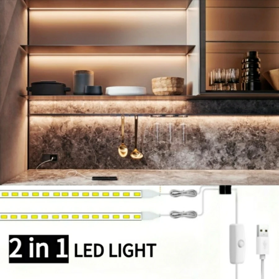 2 In 1 USB LED Strip With Switch 1M 2M 3M 5M Light Tape Decoration Ribbon for Kitchen wardrobe Room