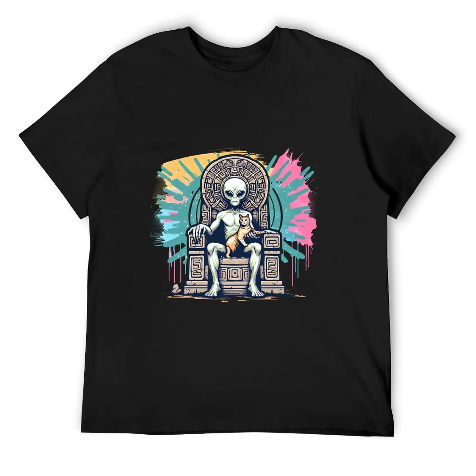 

Alien with cat T-Shirt summer tops sublime mens graphic t-shirts