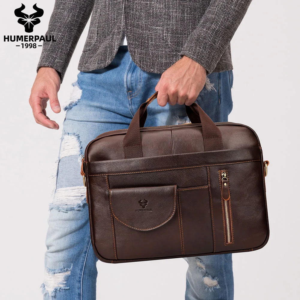 Genuine Leahther Men Briefcase Portable Office Handbag for Laptop Bag High Quality Business Messenger Shoulder Bags Travelling
