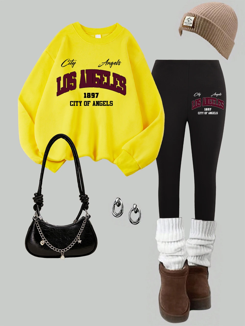 

Женский свитшот с буквенным принтом из 2 предметов, комплект леггинсов, уличная флисовая термотолстовка с капюшоном, брюки, осенняя женская одежда