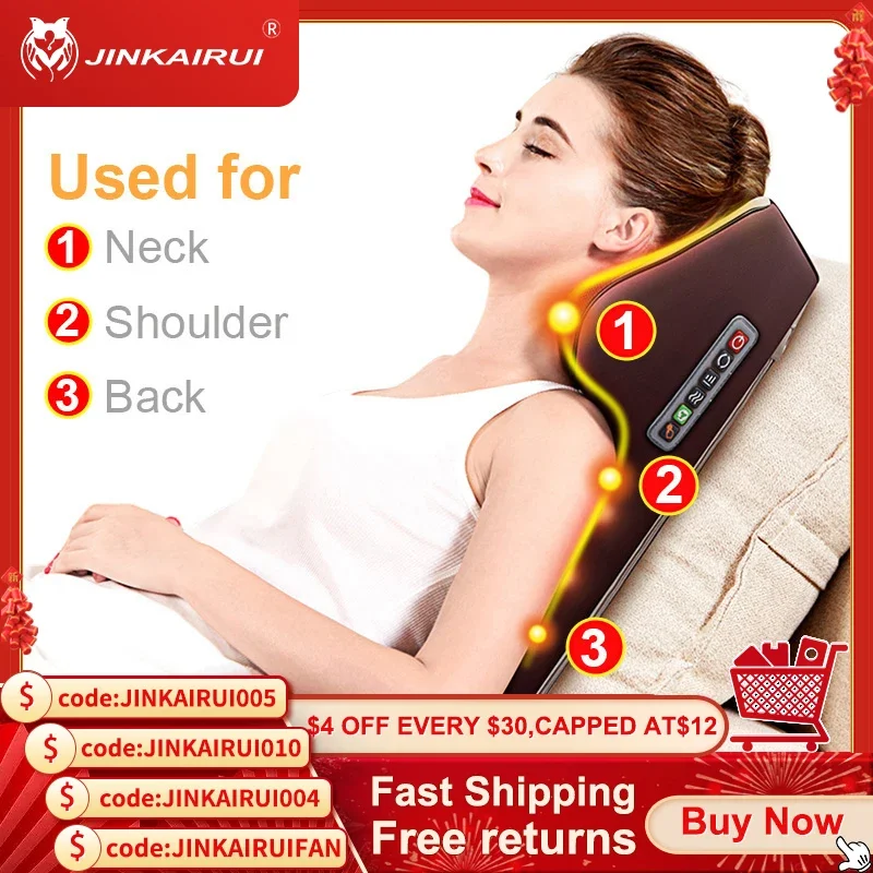 Masajeador eléctrico de cuello y cervicales para coche, almohada de masaje Shiatsu para hombro, espalda, cintura y cuerpo, cojín con calefacción por