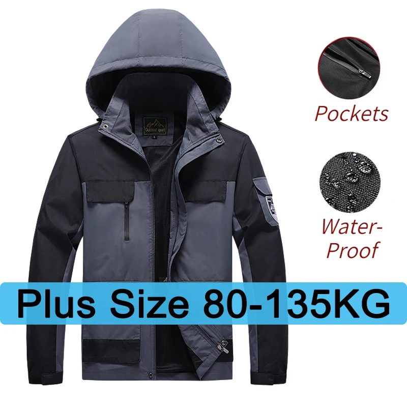 Chaqueta de senderismo para hombre, abrigos deportivos para exteriores, escalada, Trekking, cortavientos de viaje, chaquetas impermeables, color negro, talla grande, otoño