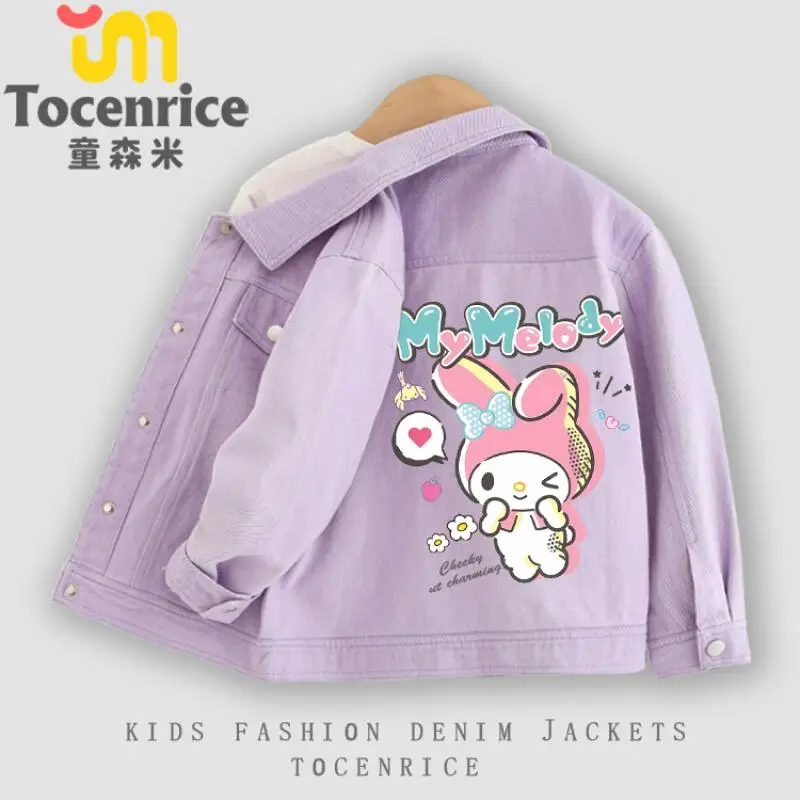 

Sanrio Kulomi Melody Girls Denim Jacket Cartoon Cinnamoroll Fashion Spring Autumn Coats New Kids Soft Casual Top Birthday Gift