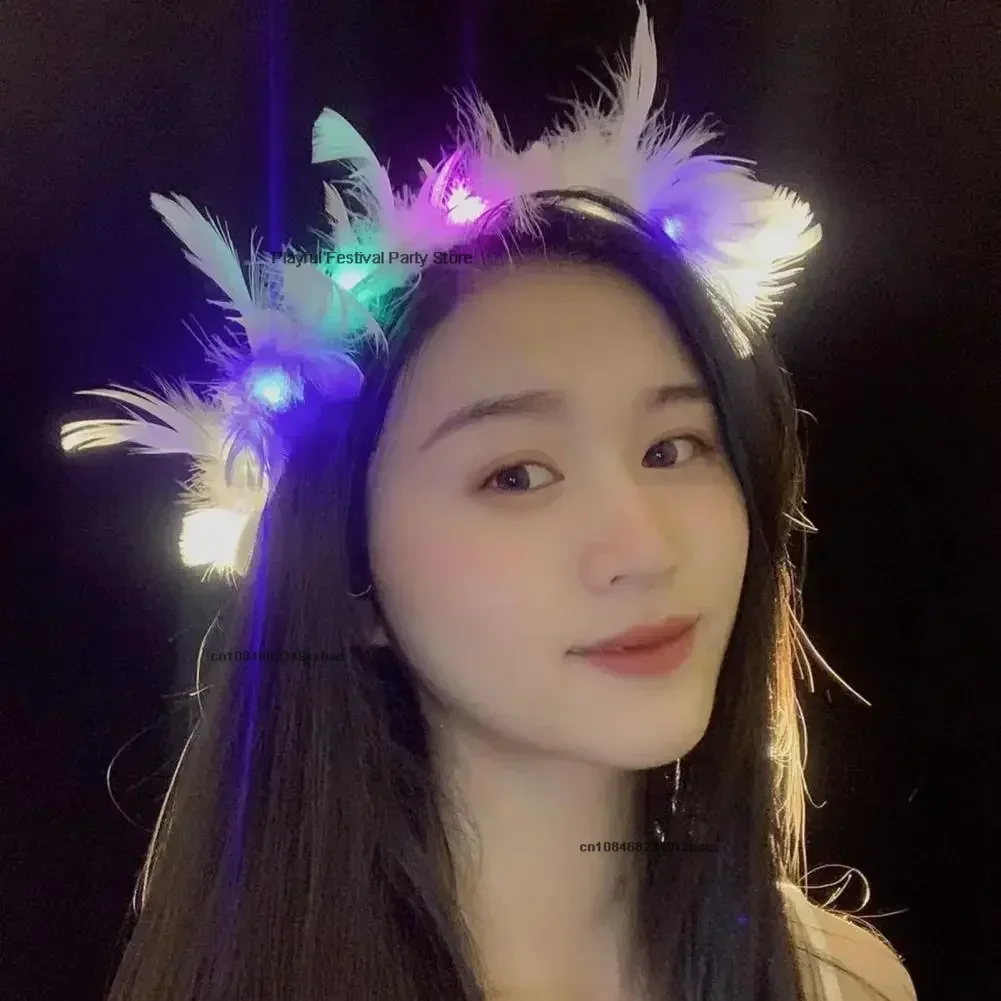 10style Flower Crown Led Feather Crown Headband Luminous Light Up Feather Angel Crown Wreath Headbands Wedding Festival Party