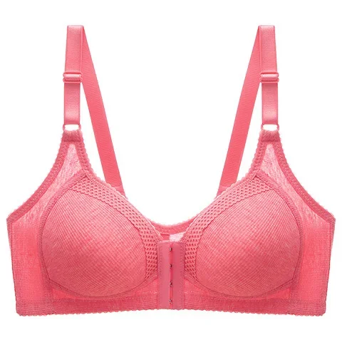 Women Solid Front Closure Push Up Bra Female Summer Thin Bralette Underwear Anti Droop Gather Floral Edge Active Brassiere Top