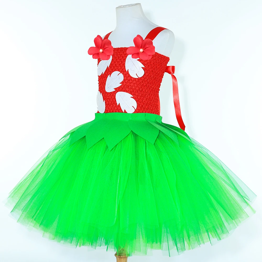 green and red tutu dress Lilo Costume for Girls Tulle floral lace bridal couture