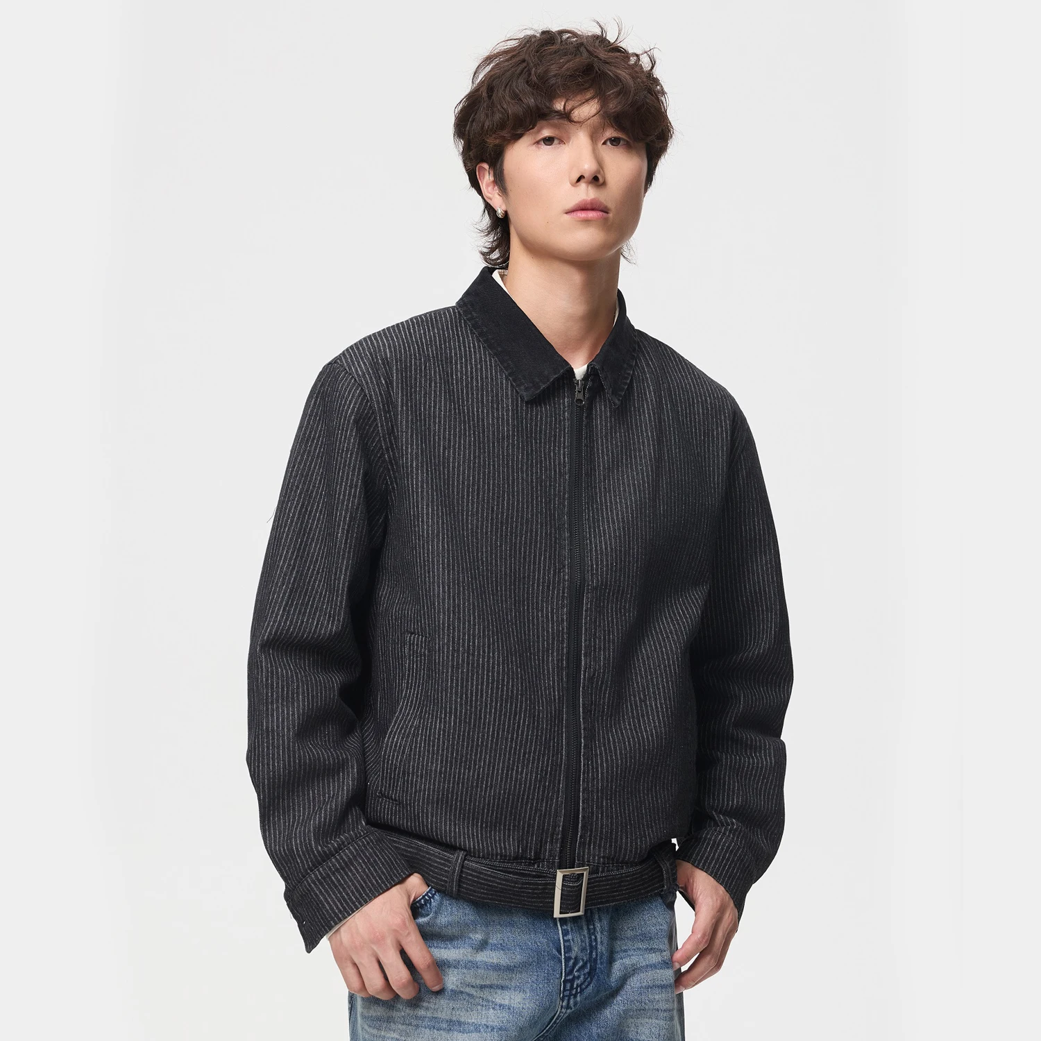 Vintage Stripe Denim Jacket Men's Spring Autumn Streetwear Fashion Loose Casual Short Cargo Jeans Jacket Coat Tops