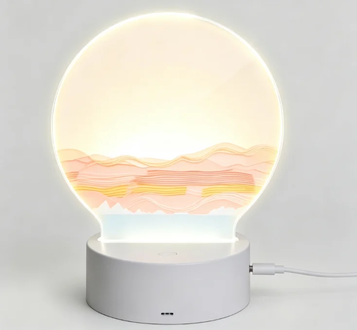 PHAYAH Sunsets Pattern Round Acrylic USB Night Light Room Light