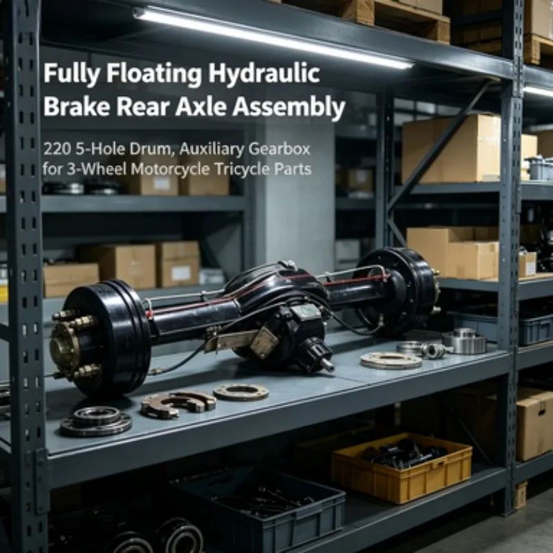Fully Floating Hydraulic Brake Rear Axle Assembly, 220 5‑Hole Drum, Auxiliary Gearbox for 3‑Wheel Motorcycle Tricycle Parts