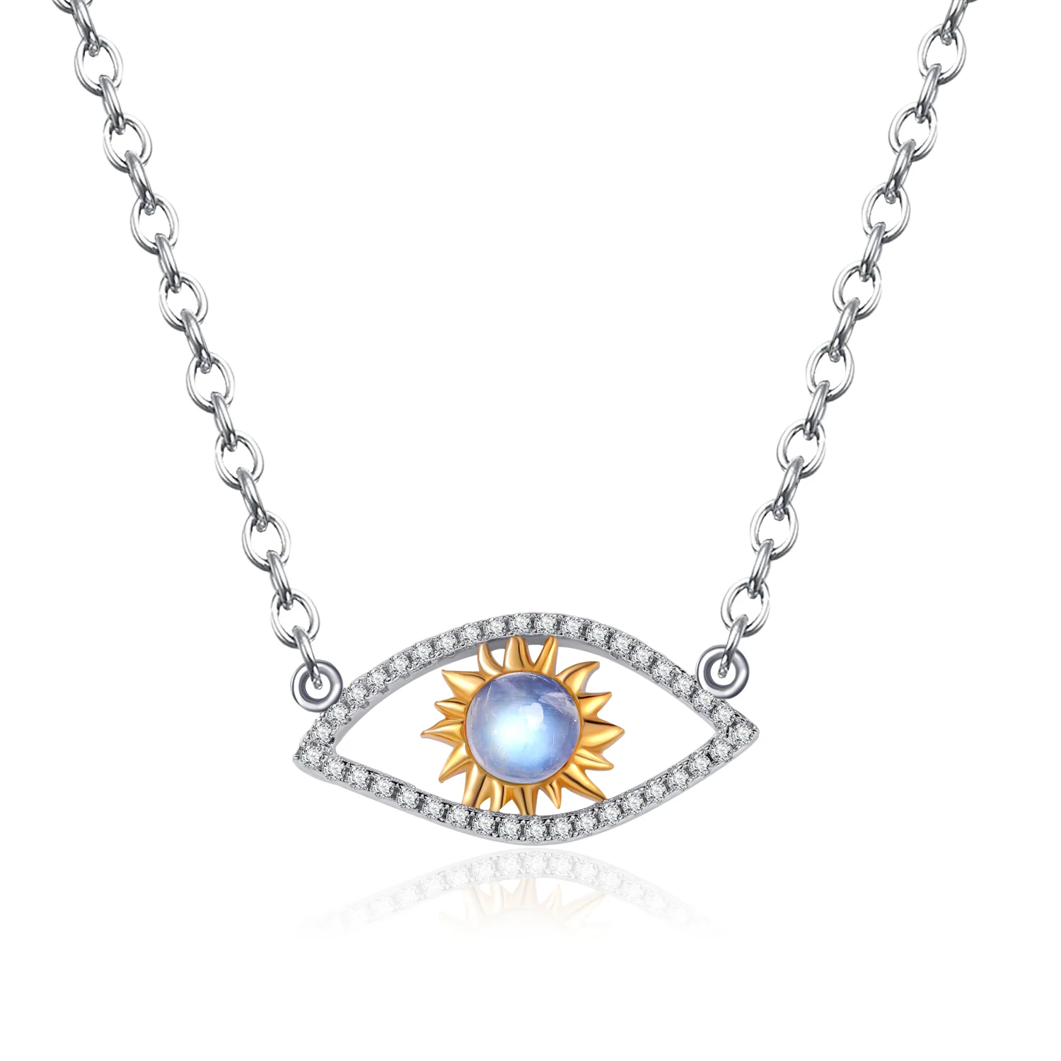 BALLET DE GEM-Colar Hamsa com pingente Olho do Diabo, prata esterlina 925, azul leitoso Moonstone, junho Birthstone