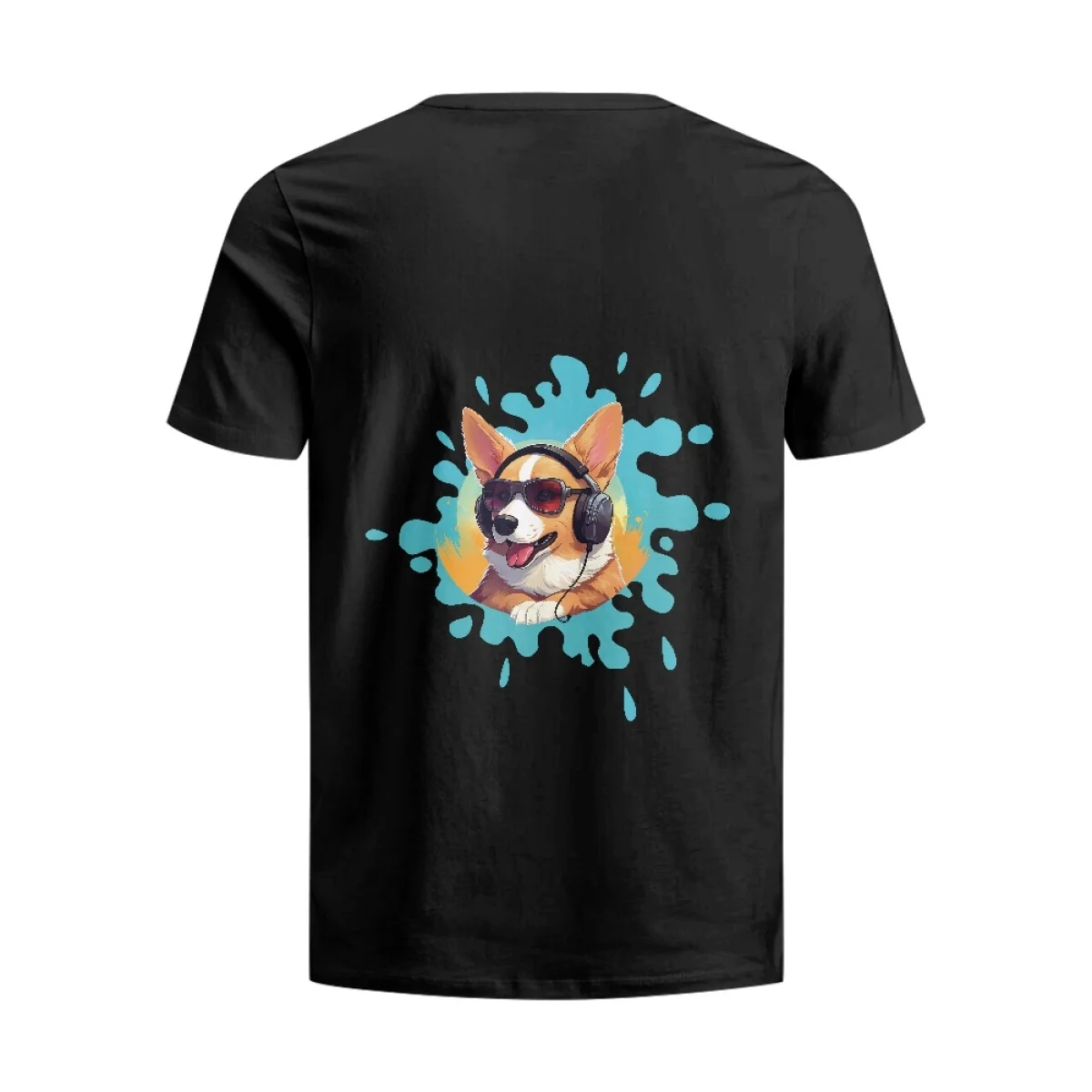 Hycool Dog Music Listen Print Shirt Classic Round Neck Short Sleeve Cotton T-shirts for Men Tee Top Fresh Classic Basic Tshirt