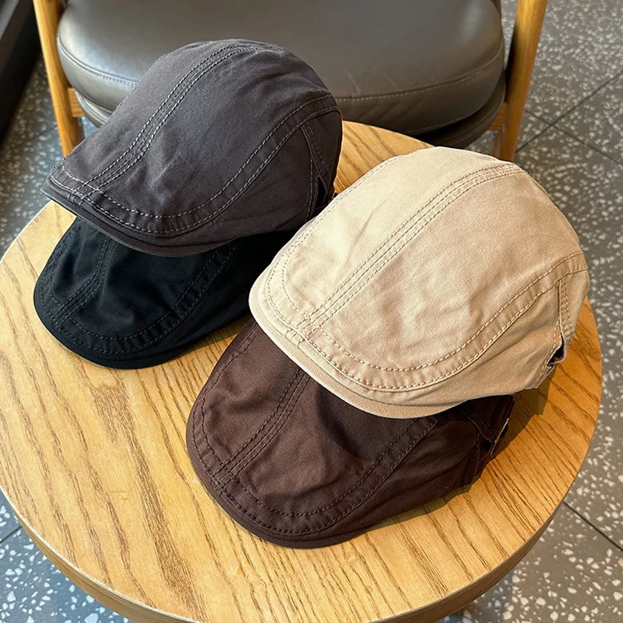 

British Style Newsboy Cap Vintage Solid Color Unisex Flat Peak Baker Boy Hat Casual Daily Beret Autumn Winter Wear