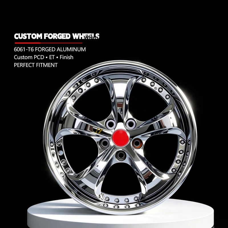 OEM Custom 3 Piece Silver Electroplated Chrome Forged Wheel Hub 18 19 20 Inch 5x112 Polished Mirror Finish DOT Alloy Wheel Rims