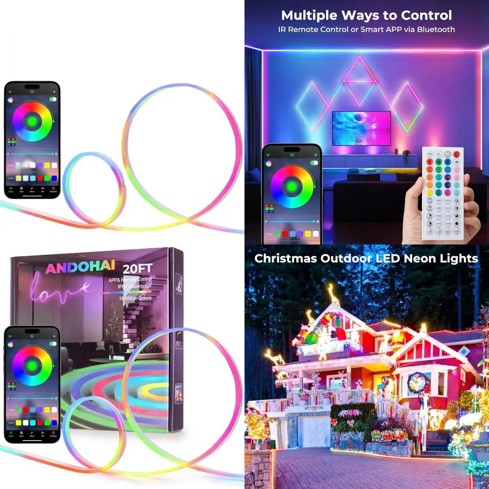 

App/Remote Controlled Waterproof RGB LED Neon Rope Lights, 20FT Flexible Strip for Outdoor & Indoor Decor, Music Sync Feature