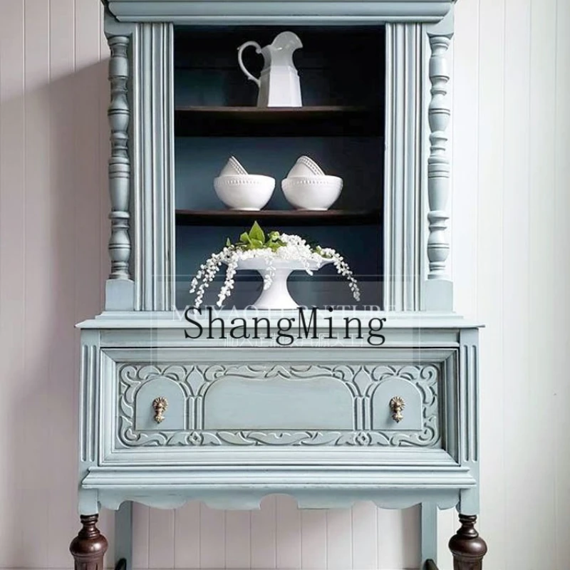 

DHY solid wood carving flower dining edge home display cabinet retro locker dish cabinet