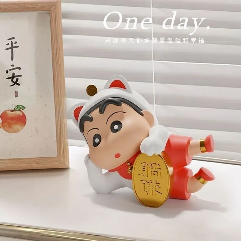 Crayon Shin-Chan Anime Figures Lying Down Make Money Classic Shape Think Cartoon Model Ornaments Boxed Christmas Gift