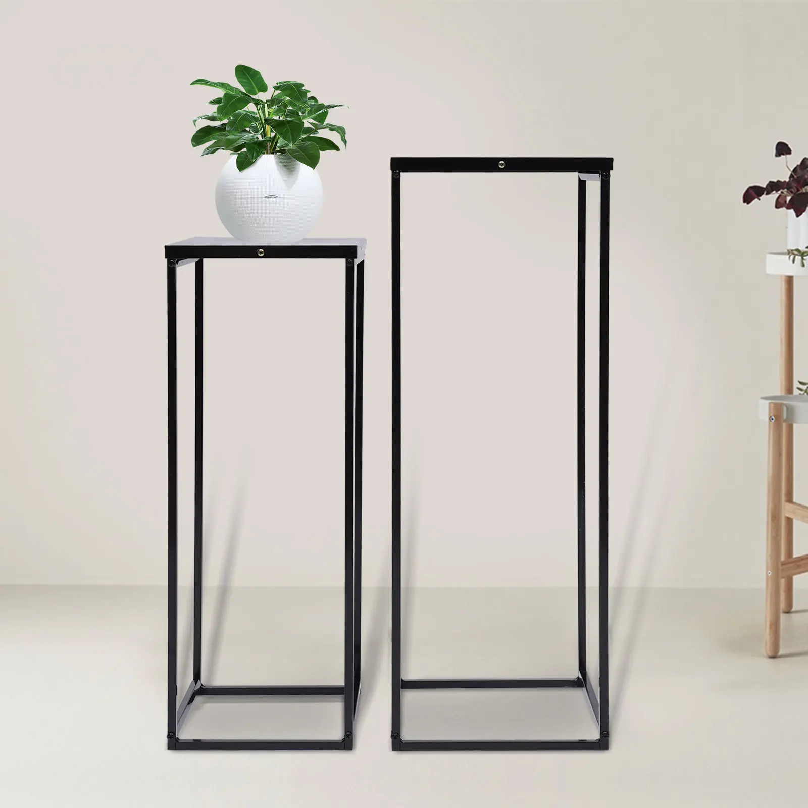 Black Set of 2 Metal Stand Plant Stand High Square Rack Flower Holder for Wedding Living Room Patio Garden