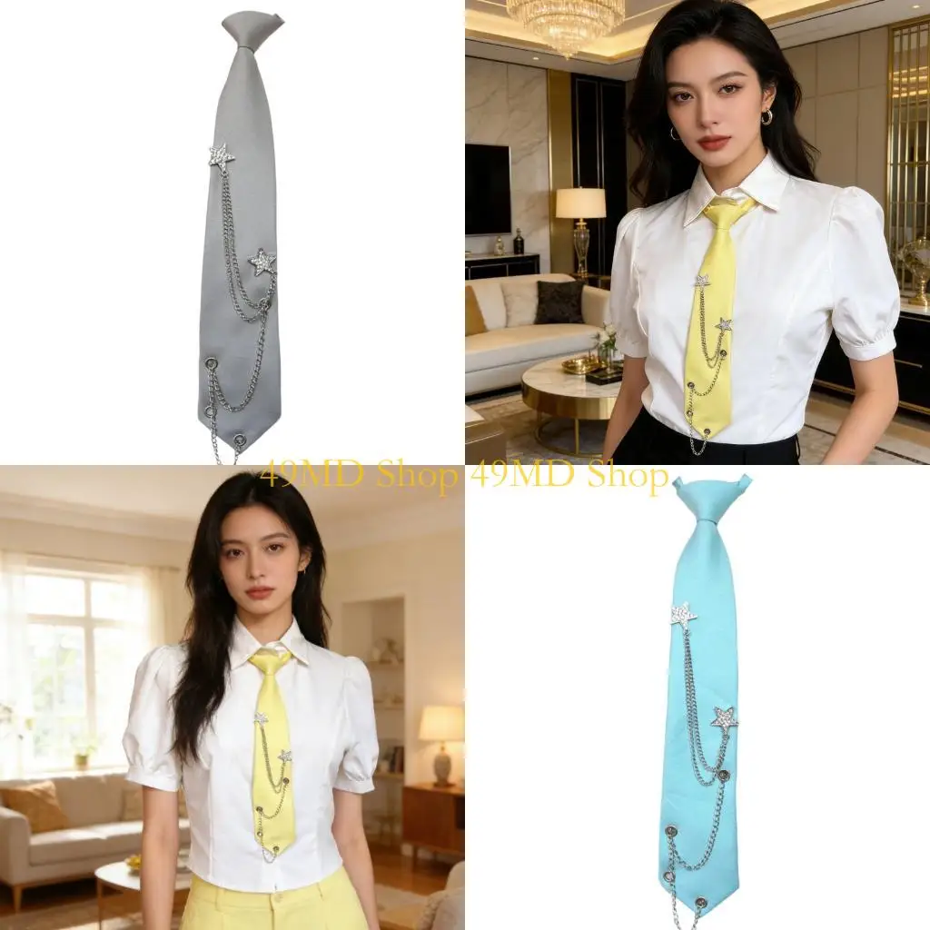 49md-corbatas-uniforme-para-ninas-escolares-pajarita-con-cadena-metal-corbata-punk-preatada-para-cosplay