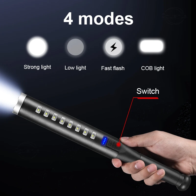 Rechargeable Led Torch Powerful Flashlight 18650 Waterproof Baseball Bat 4Mode Telescopic Baton USB Flash Light for Self Defense