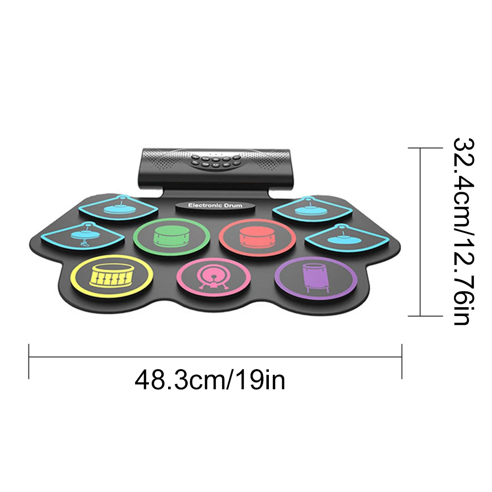 Elektronisches Schlagzeug-Set mit Drumsticks und Pedalen, aufrollbares Schlagzeug-Übungspad, BT, tragbares Schlagzeug-Set für Kinder, Weihnachts- und Geburtstagsgeschenk