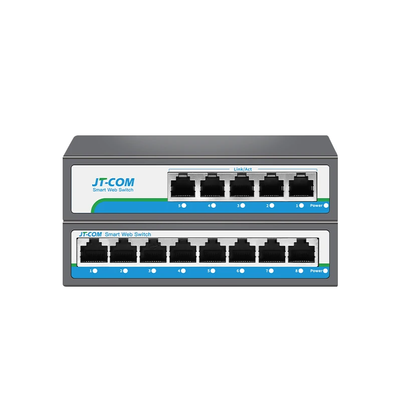 สวิตช์เครือข่ายเว็บ JT-COM ความเร็ว 1000Mbps |   สมาร์ทแมเนจเมนท์ L2 - |   VLAN, QoS, การมิเรอร์พอร์ต |   เหมาะสำหรับเครือข่ายภายในบ้านและธุรกิจ