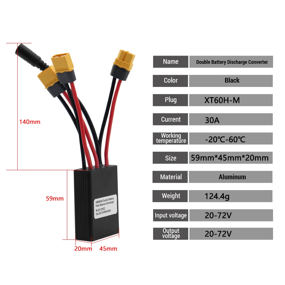 20V-77V 30A Podwójne złącze akumulatora Rower elektryczny Podwójny konwerter rozładowania akumulatora