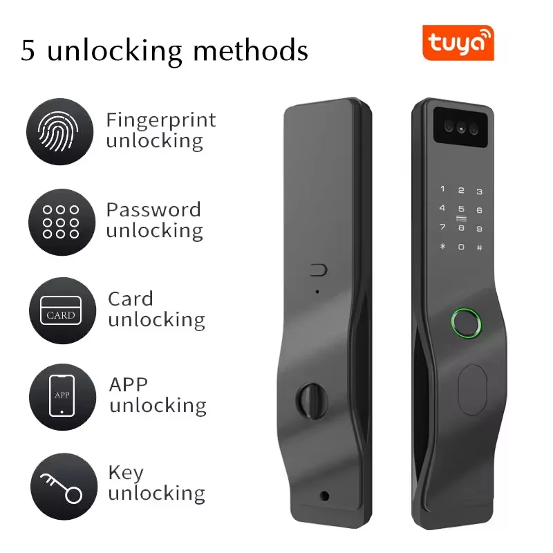 2025 Full Automatic Tuya Fingerprint Black Smart Door Lock Password Digital Smart Bedroom Door Lock With 5050 Mortise