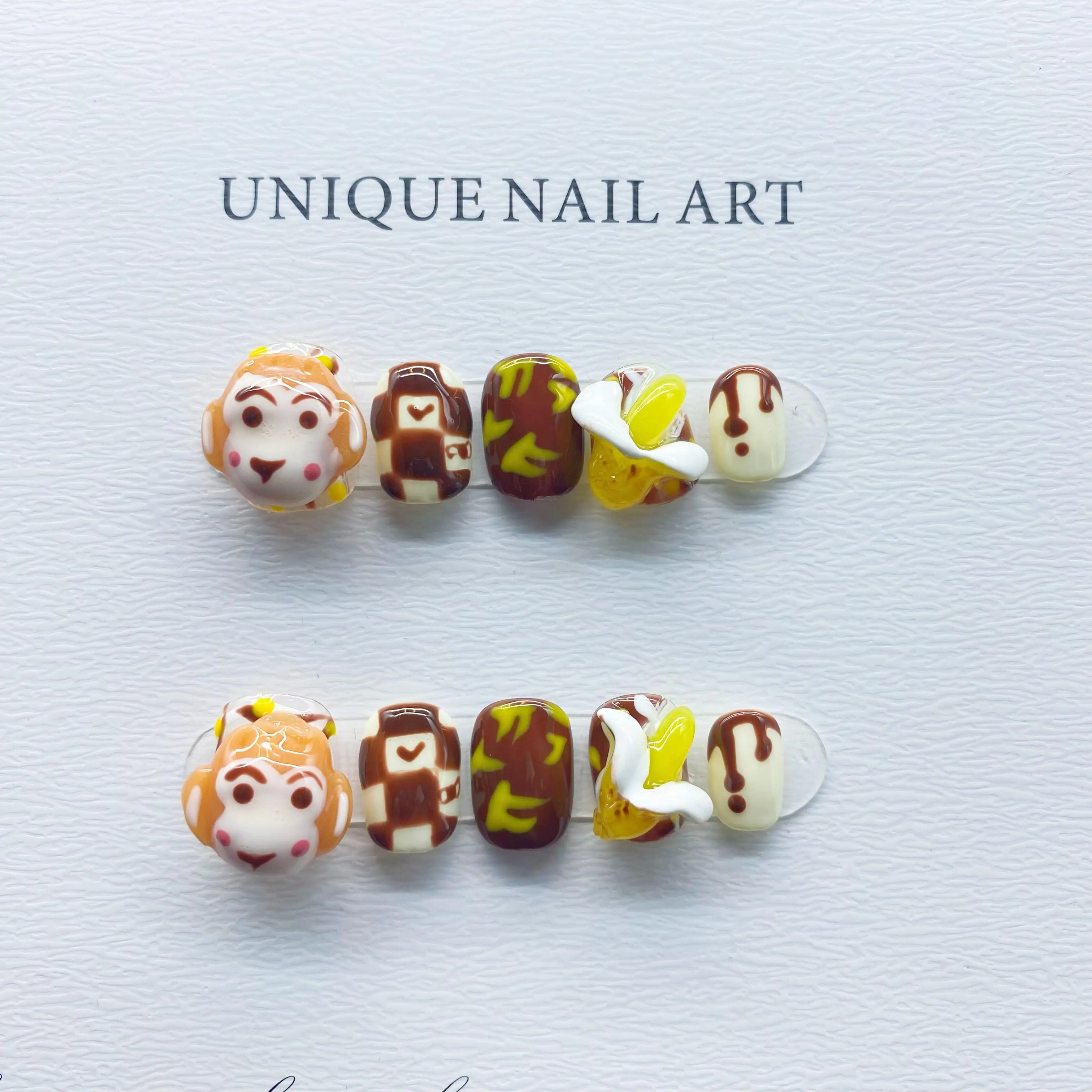 Wholesale Cute Zodiac Monkey Hand-Sculpted Carving Detachable High-Quality Whitening Handmade Press On Nails.No.D136