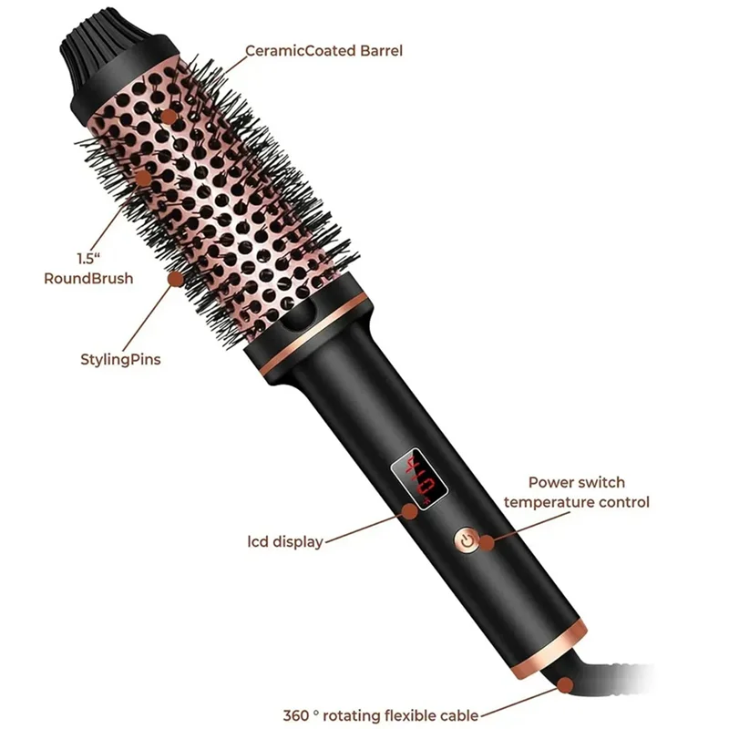 A39M 3 In 1 Ionic Hair Curler Anti-Scald Thermal Brush Heated Styling Brushes For Women US Plug