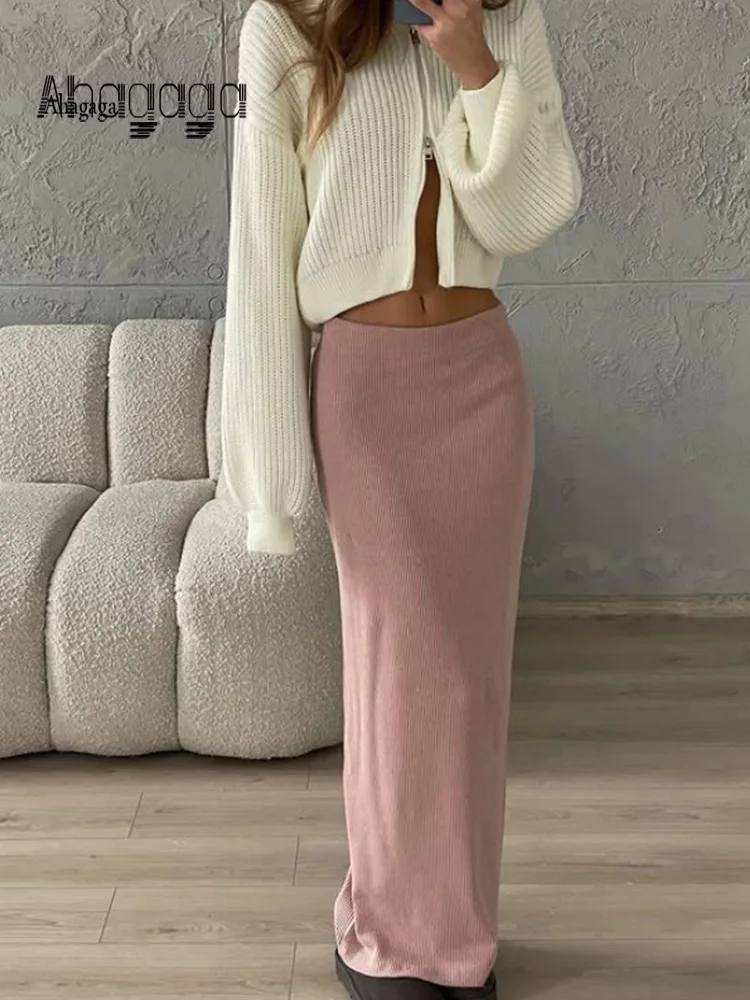 

Ahagaga Fashion Women Skirts Solid Casual Basic Sheath Slim Fit Elasticated Waist Autumn Items Femlae