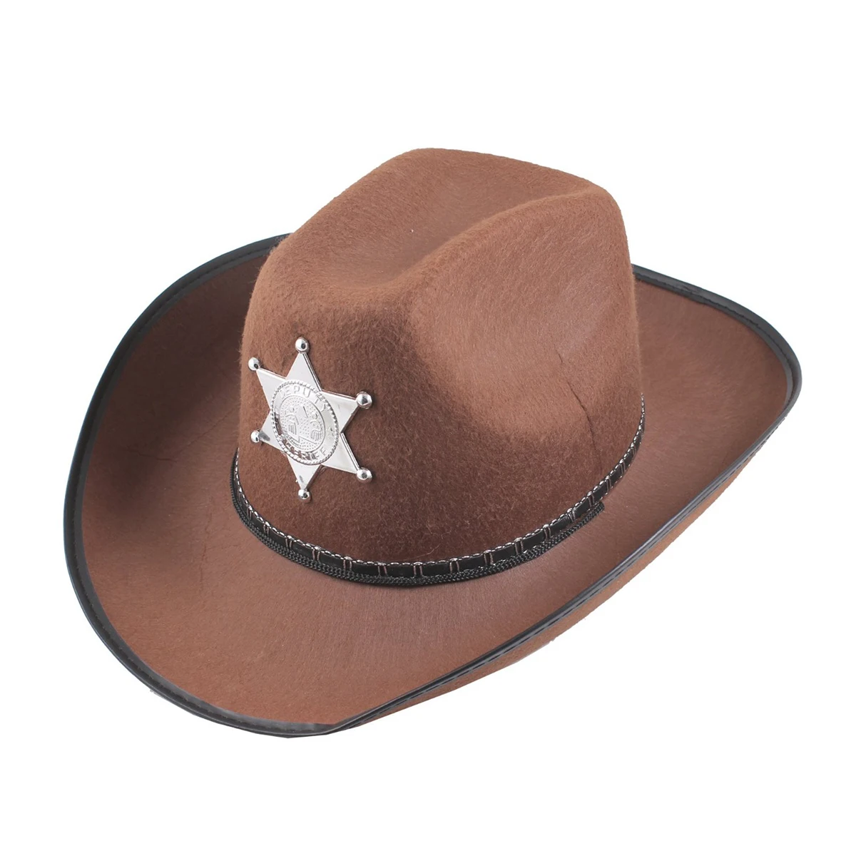 

Cowboy Hat Brown Suede Sheriff Felt Western Party Costume for Halloween Stag Night Fancy Dress Adult One Size Adjustable