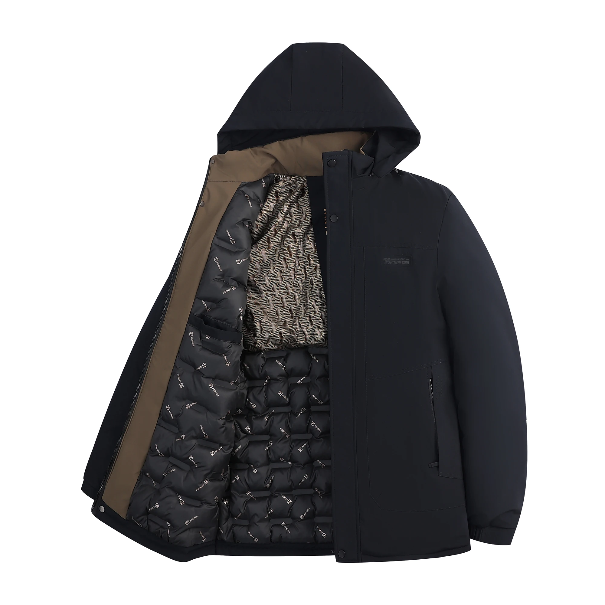 

Men's Thiened Cotton Padded Hooded Jaet Winter New Sle Casual Busin Dad Clothes Stand Fit Long Sve Pure Color