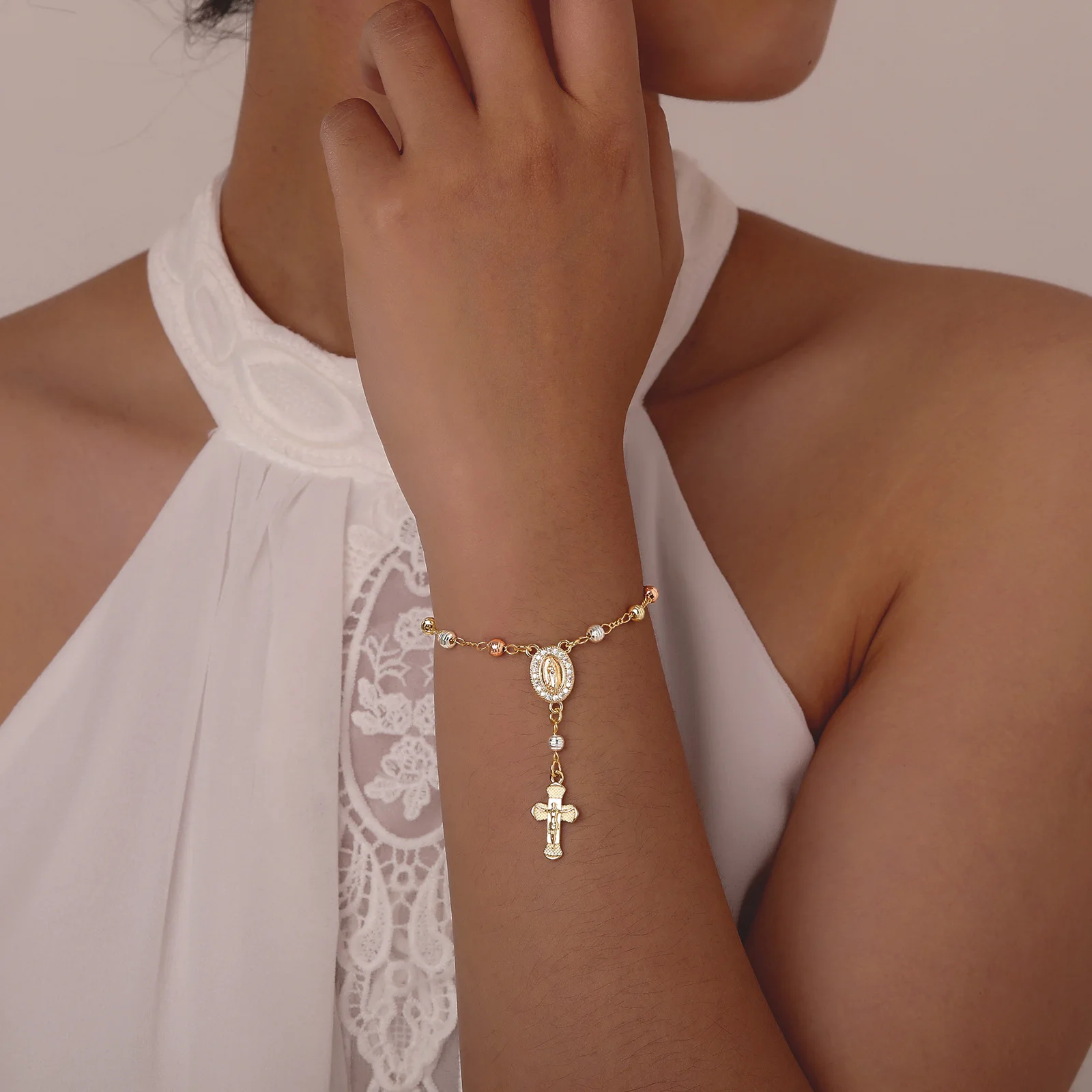 Vnox Catholic Cross Rosary Bracelets For Women,virgin Mary Charm Finger Baptism Rosaries Bracelet For Baptism Favors Christening