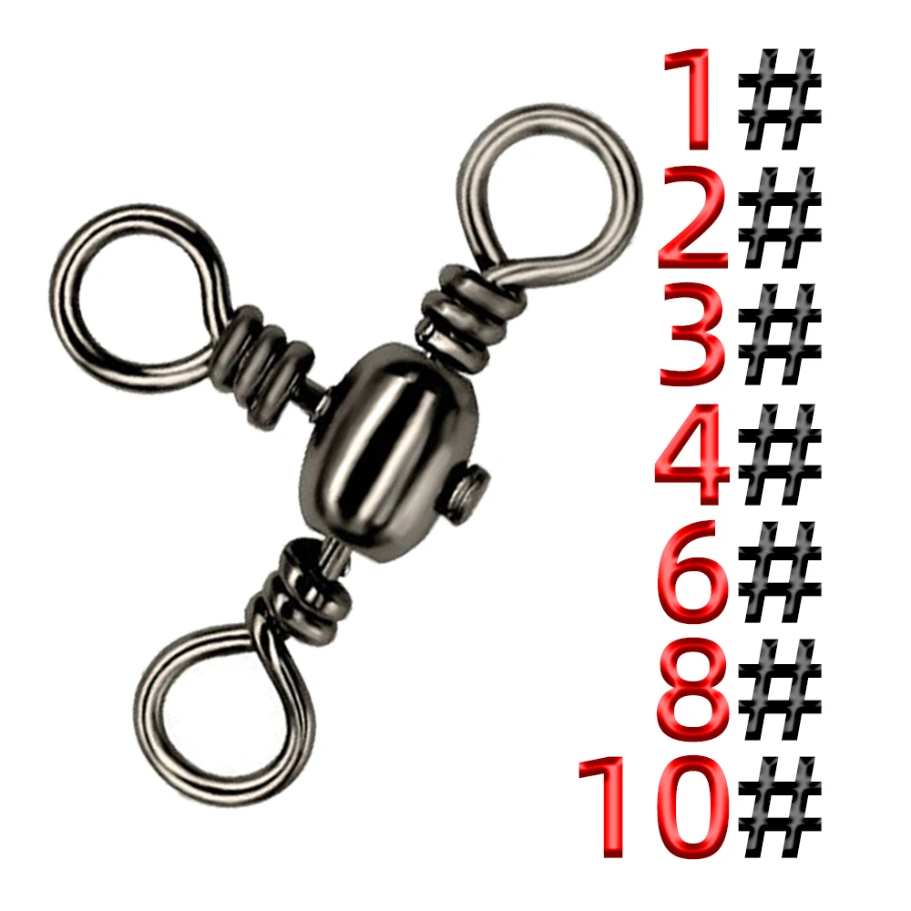 50Pcs Fishing Accessories Black Nickel Plating Three-Prong Connector T-Swivel Sub-Line Splitter Outdoor Fishing Bazi Ring