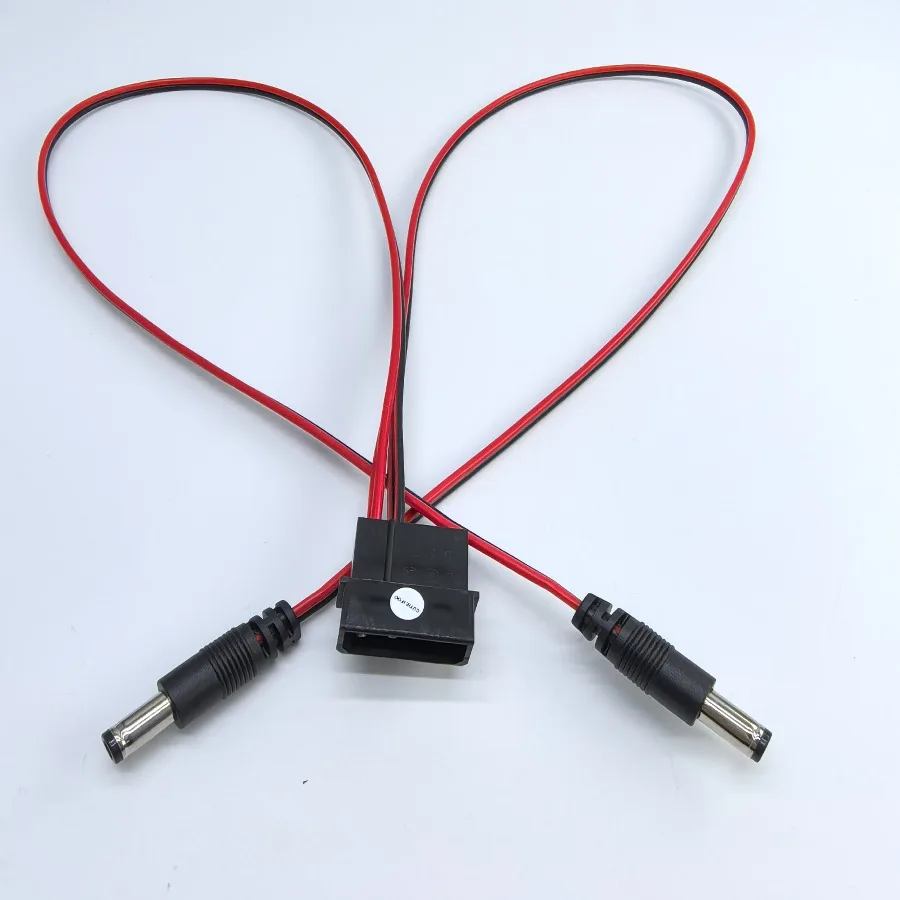 IDE Molex Male to One or 2-Port DC 5.5mm x 2.1mm 5.5x2.1 Converter Adapter Power Supply Cable 12V 18AWG Wire 50cm