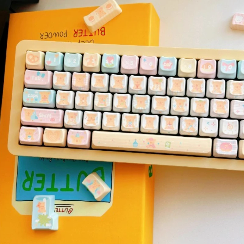 Lotte Little Bear Biscuits Cute Keycaps Custom Cherry Profile Mao Cat Head Yellow Round Mechanical Keyboard Keycaps for gift