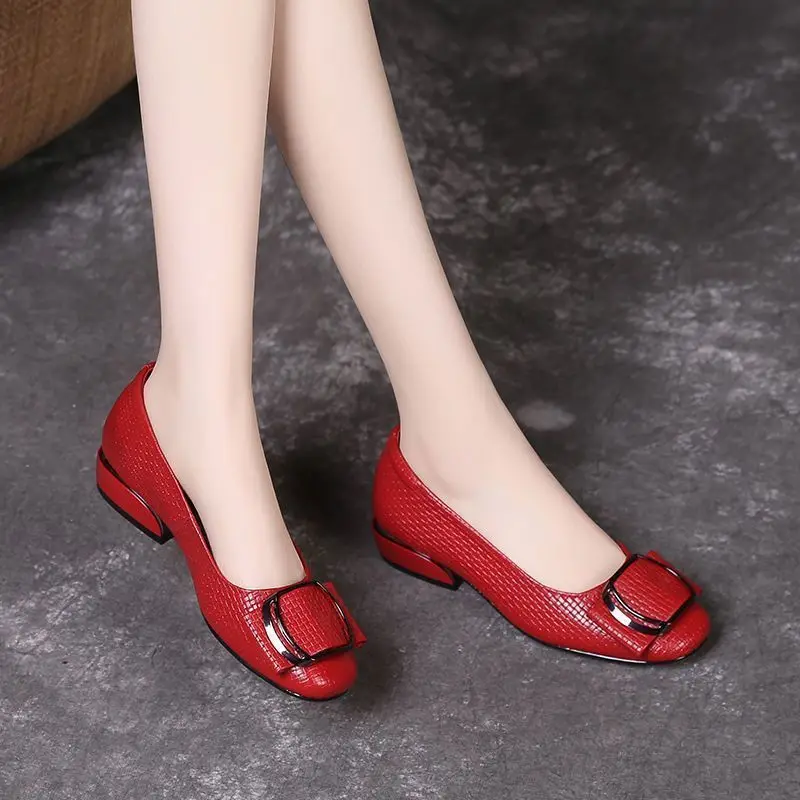 Soft Leather Single Shoes, Spring Summer Autumn Winter Light Mouth, Low Heel, Thick Heel, Soft Sole, Soft Surface, One Pedal