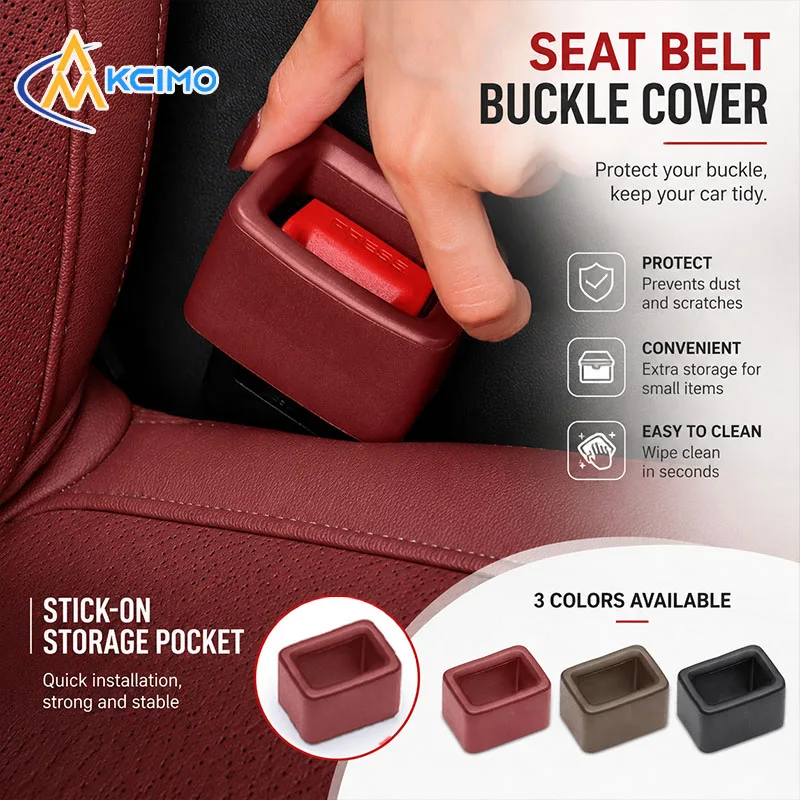 Car Seat Belt Buckle Cover Stick On Storage Pocket Anti Dust Seat Belt Receiver Protector Interior Organizer