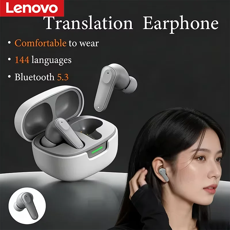 Casque de traduction intelligent Bluetooth AI Lenovo, prise en charge de plusieurs langues, écouteurs sans fil intra-auriculaires, casque professionnel avec application