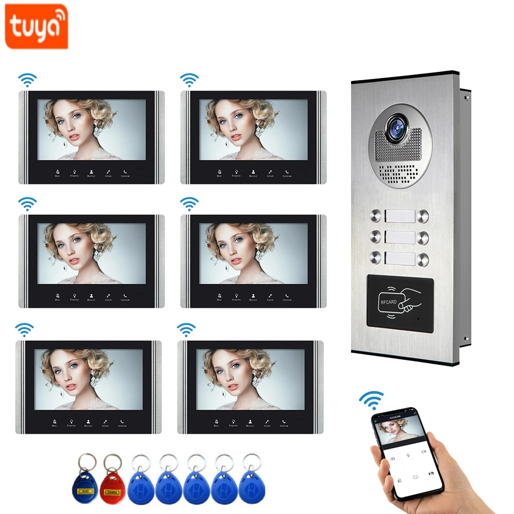 4 Wire WIFI Tuya Video Door Phone Intercom System with Waterproof HD Doorbell Camera  for 2~6-apartment/flat