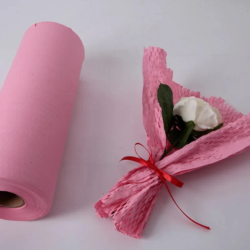 Papier accent d'abeille rose et marron, papier d'emballage tampon environnemental, transport, emballage cadeau, 19.6 po x 32,8 pi, 65,6 pi